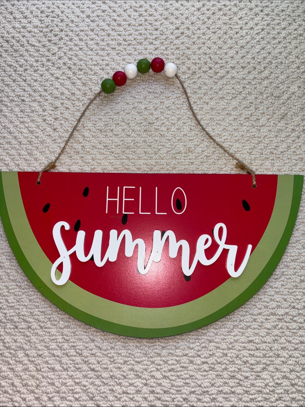 Hello Summer Watermelon Wall Hanging - Red, Green & White